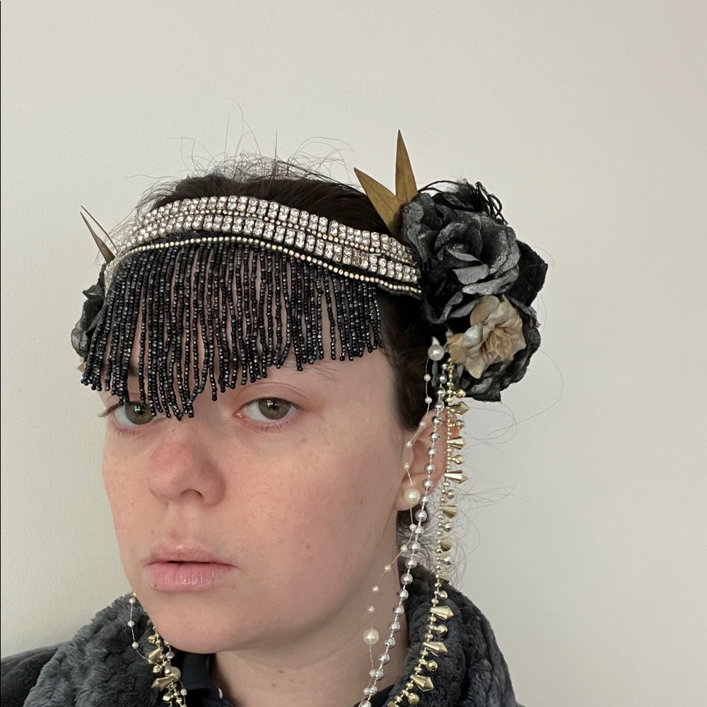 Chic Black and Gold Beaded Headband